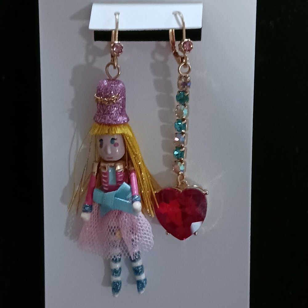 Betsy Johnson Nutcracker Red Heart Mismatch Earrings